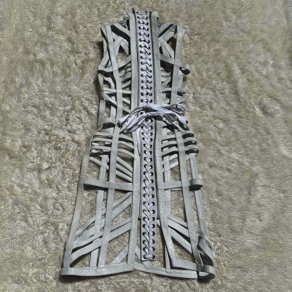 Ritual Fashion White Leather Cage Harness Dress - Size XS - Picture 3 of 8